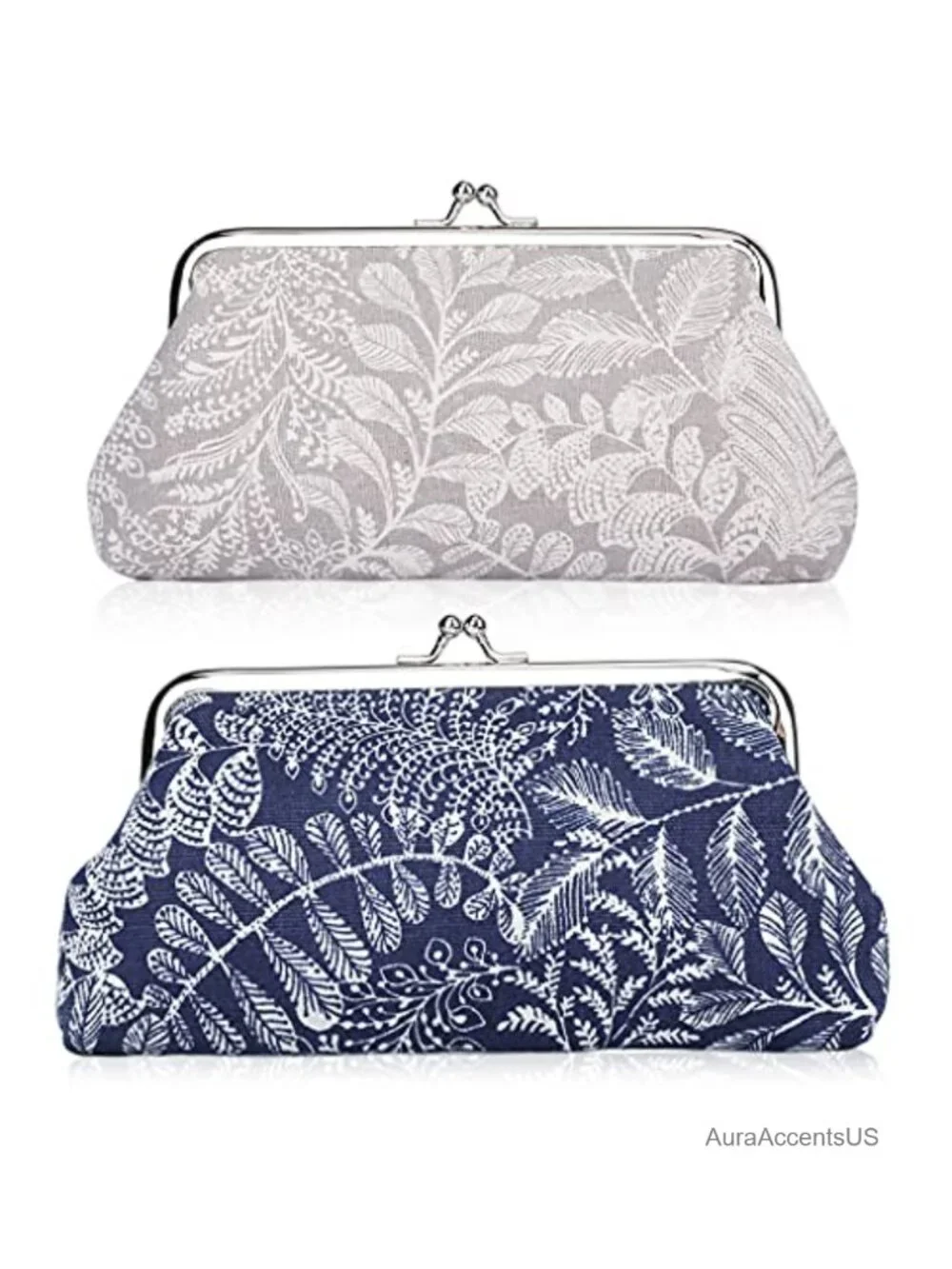 2 Pack Vintage Leaf Canvas Coin Purse with Kiss Lock Clasp Wristlet Clutch